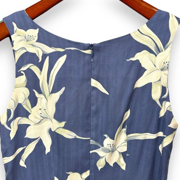 Paradise Originals 100% Silk Hawaiian Sheath Dress Size Medium Sleeveless Blue - Picture 3 of 8